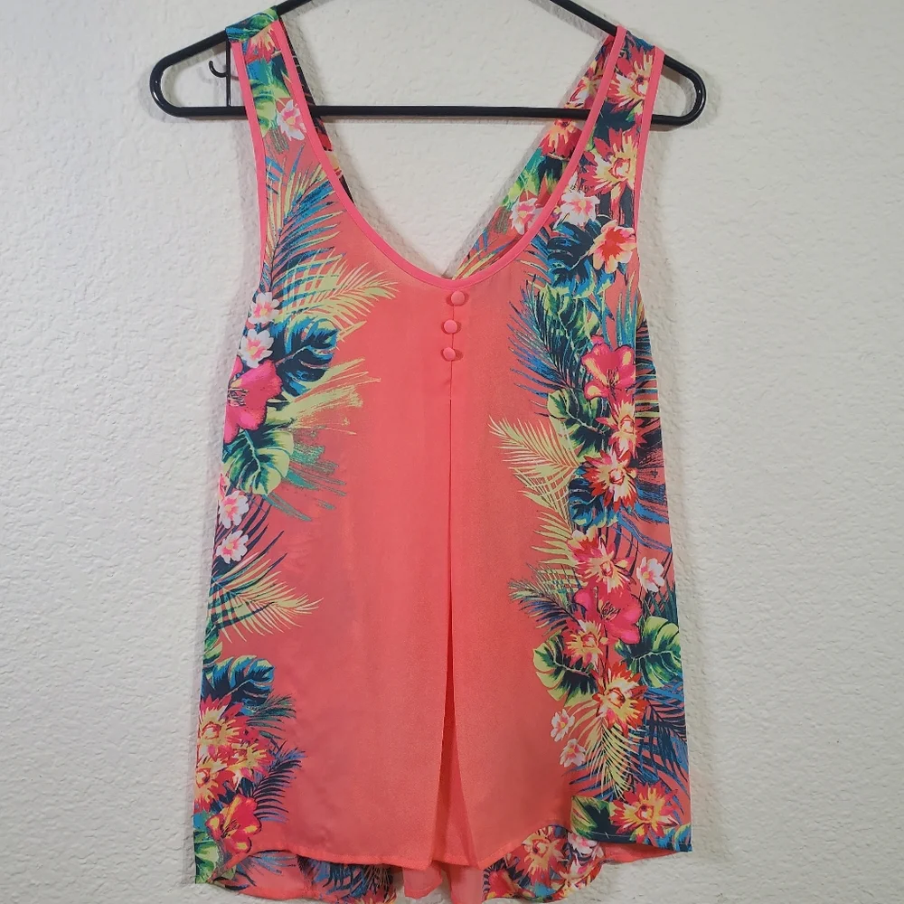 Hawaii Aloha Bright Open‎ Bow Flowy Back Summer Sheer Large No Tags